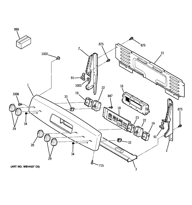 CONTROL PANEL Diagram and Parts List for JB870DR1WW  General Electric Range