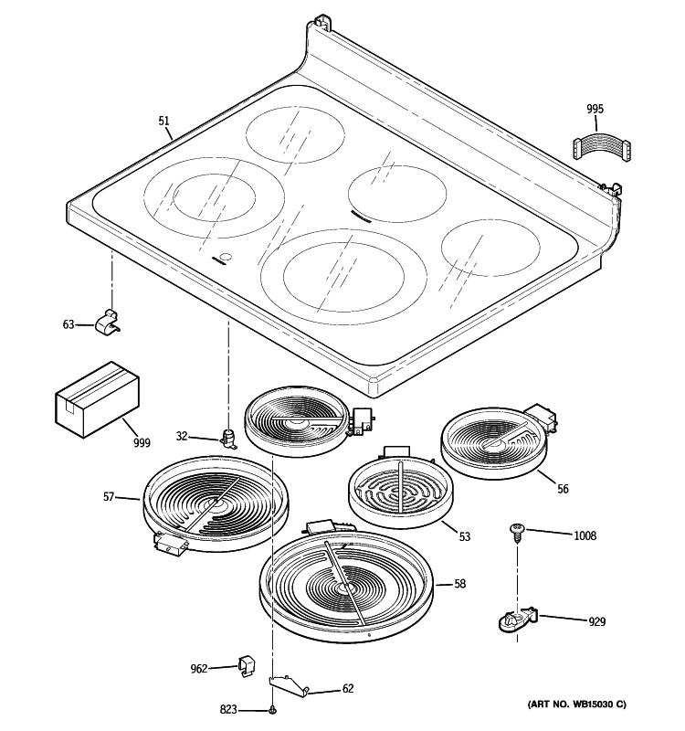 COOKTOP Diagram and Parts List for JB870DR1WW  General Electric Range