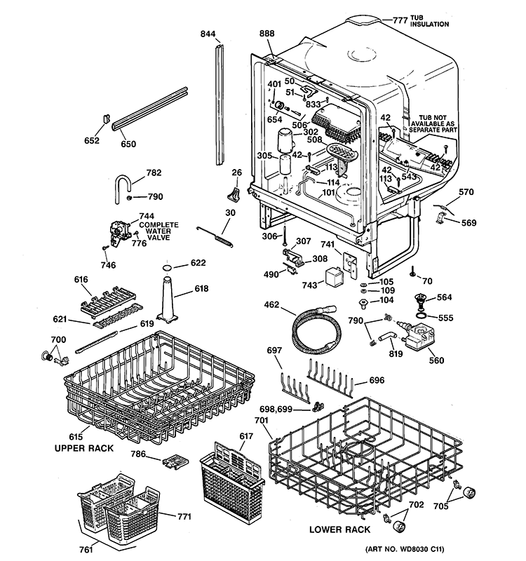 BODY PARTS Diagram and Parts List for GSD4910Z00AA  General Electric Dishwasher