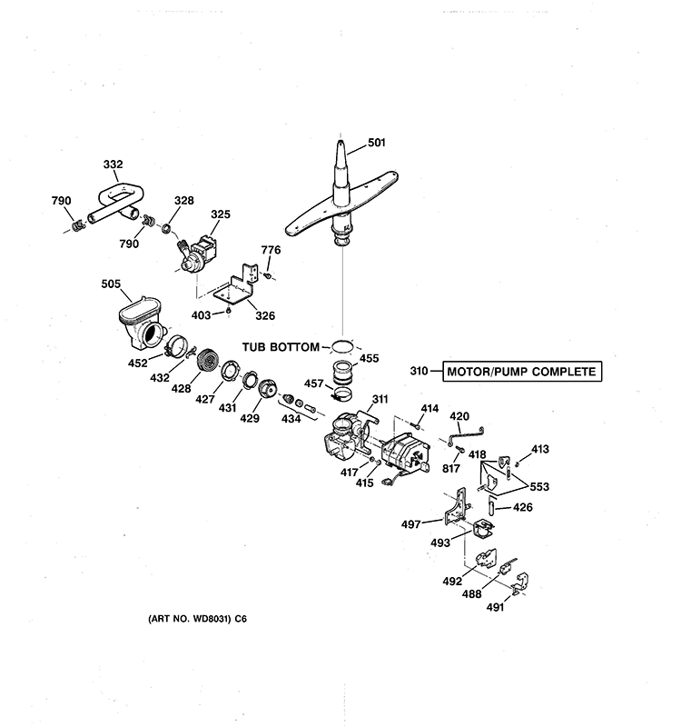 MOTOR-PUMP MECHANISM Diagram and Parts List for GSD4910Z00AA  General Electric Dishwasher