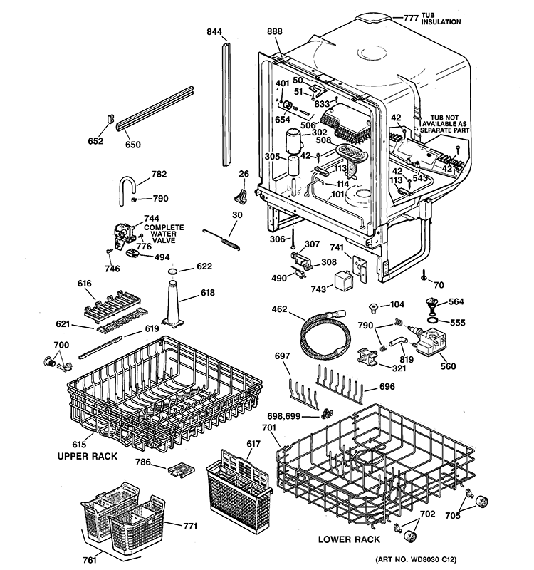 BODY PARTS Diagram and Parts List for GSD4940ZZ0SS  General Electric Dishwasher
