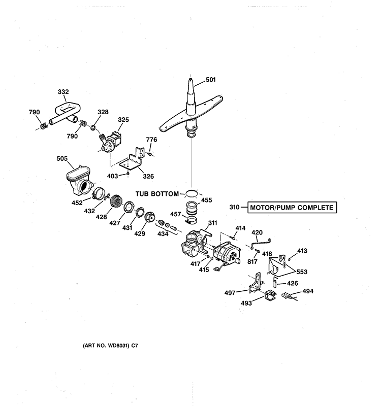 MOTOR-PUMP MECHANISM Diagram and Parts List for GSD4940ZZ0SS  General Electric Dishwasher