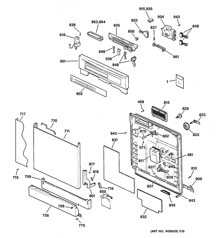 ESCUTCHEON & DOOR ASSEMBLY Diagram and Parts List for GSD5920D00BB  General Electric Dishwasher