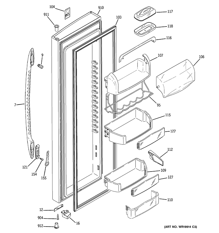 FRESH FOOD DOOR Diagram and Parts List for PHE25MGTAFWW  General Electric Refrigerator