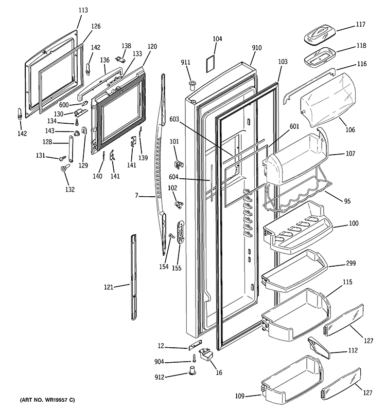 FRESH FOOD DOOR Diagram and Parts List for PSK27MHSBCCC  General Electric Refrigerator