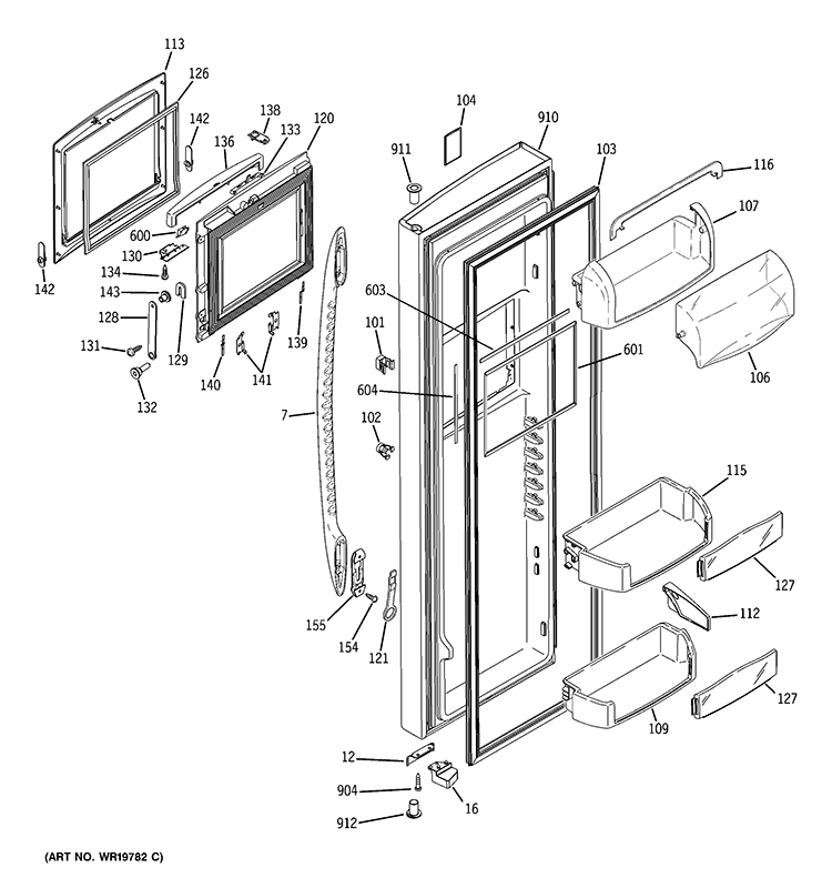 FRESH FOOD DOOR Diagram and Parts List for PSS26NHSCBB  General Electric Refrigerator