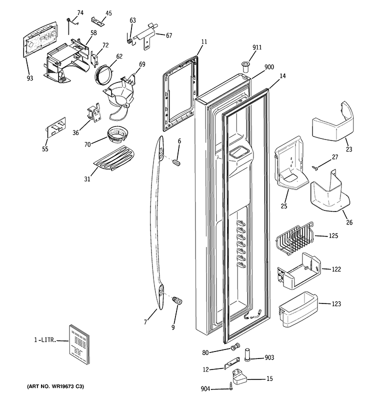 FREEZER DOOR Diagram and Parts List for PSS26PSSASS  General Electric Refrigerator
