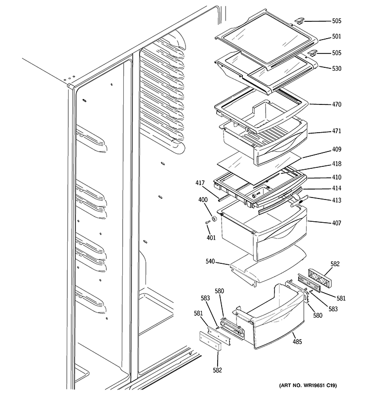FRESH FOOD SHELVES Diagram and Parts List for PSS26PSSASS  General Electric Refrigerator