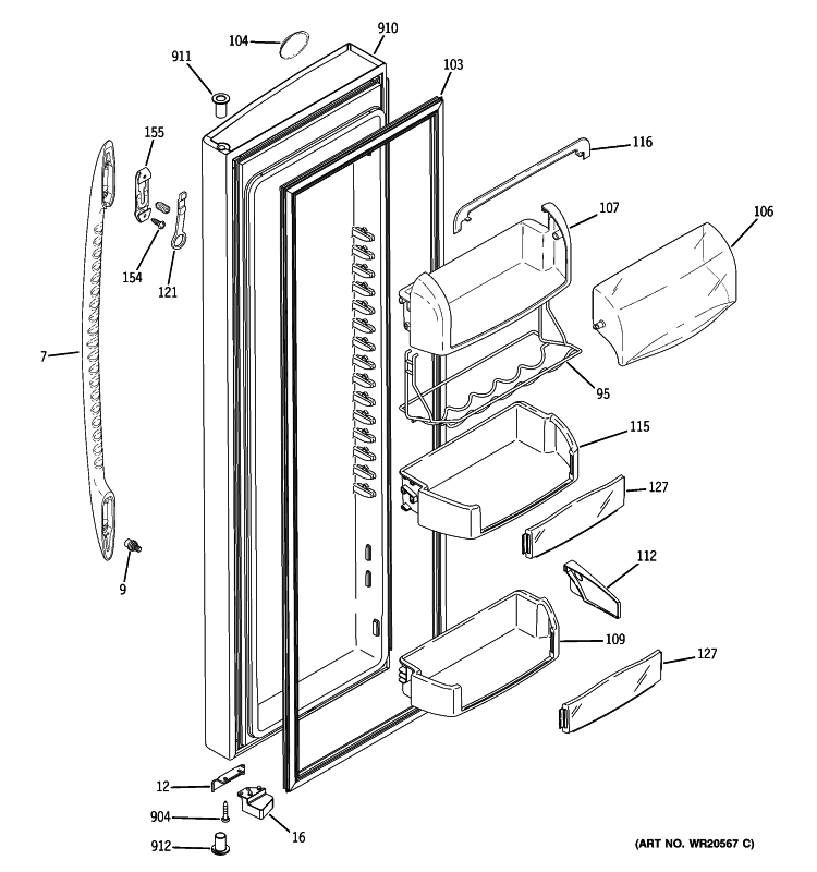 FRESH FOOD DOOR Diagram and Parts List for PSSF3RGXCWW  General Electric Refrigerator