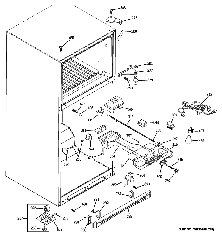 FRESH FOOD SECTION Diagram and Parts List for PTS18SHSYRSS  General Electric Refrigerator