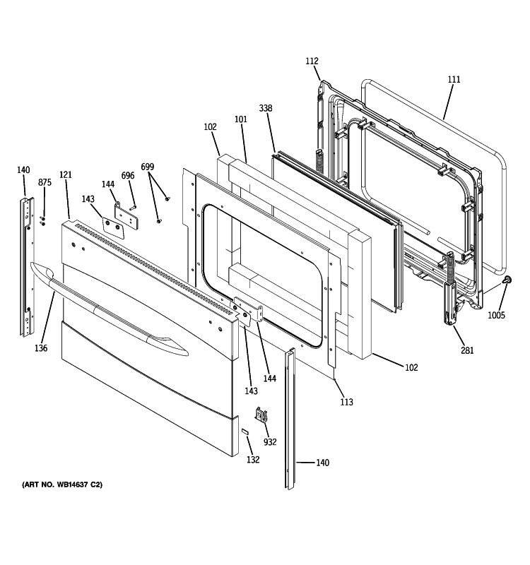LOWER DOOR Diagram and Parts List for PB970SP5SS  General Electric Range