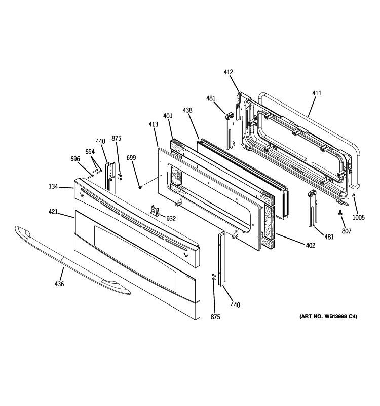 UPPER DOOR Diagram and Parts List for PB975SP5SS  General Electric Range