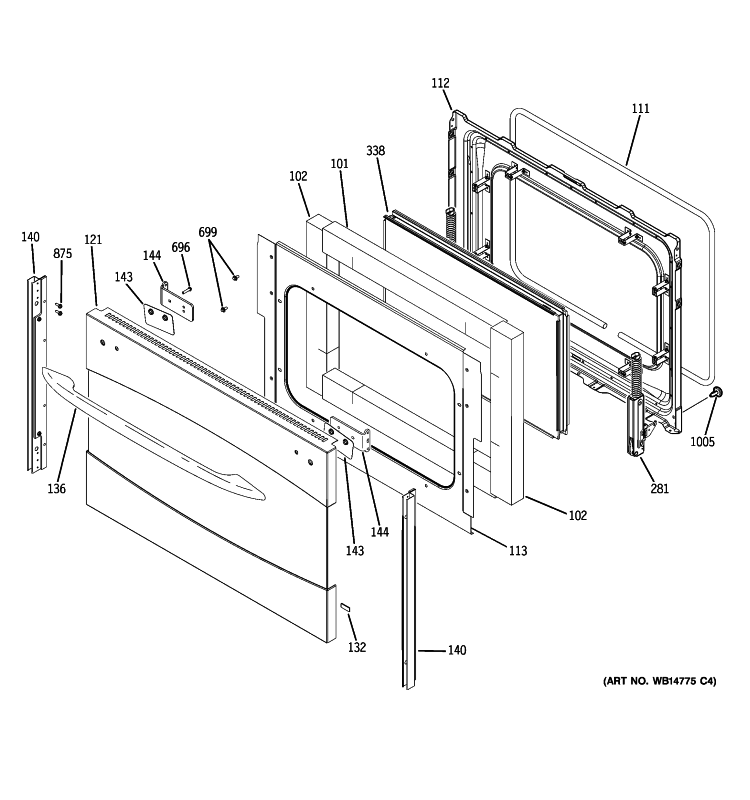 LOWER DOOR Diagram and Parts List for PB979SP5SS  General Electric Range