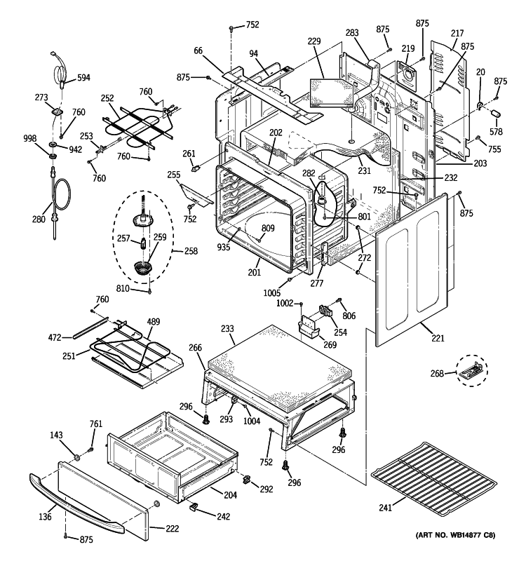 BODY PARTS Diagram and Parts List for PB909SP2SS  General Electric Range