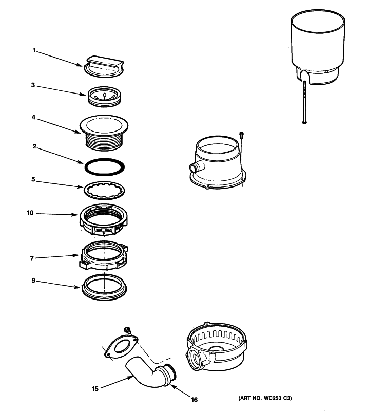 DISPOSER Diagram and Parts List for GFC320T  General Electric Food Waste Disposer