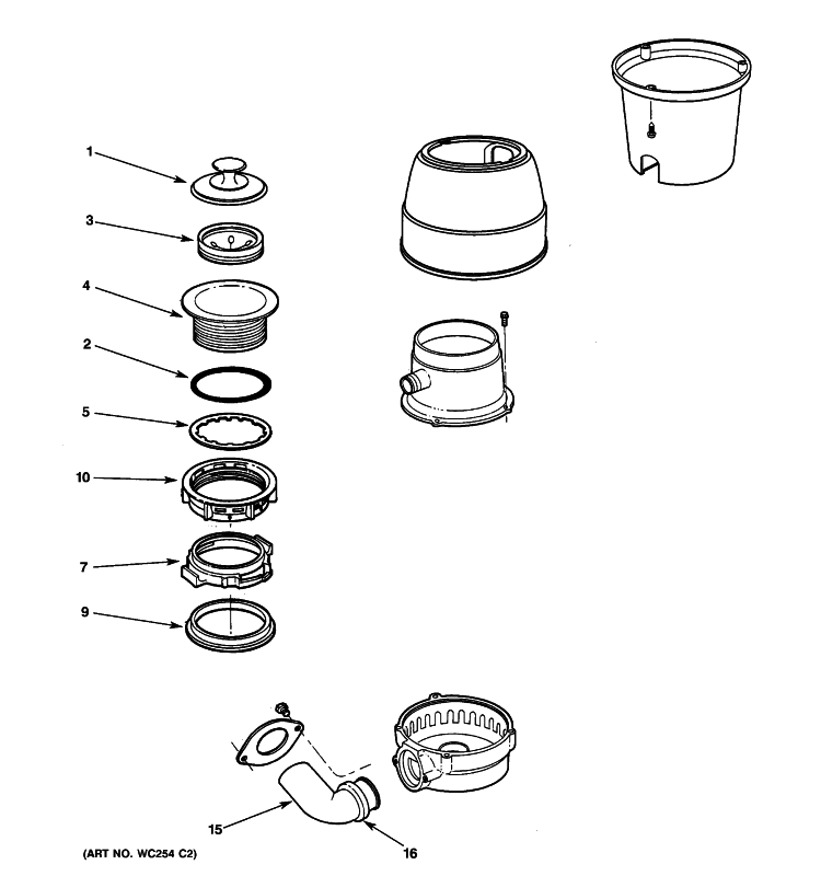 DISPOSER Diagram and Parts List for GFC530T  General Electric Food Waste Disposer