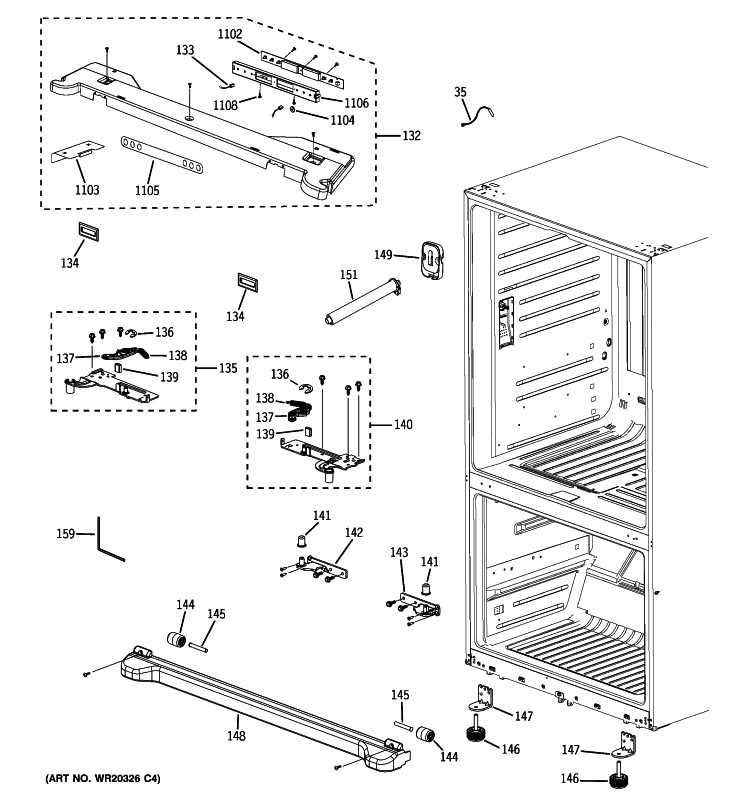 CASE PARTS Diagram and Parts List for GFSF6KEXDBB  General Electric Refrigerator