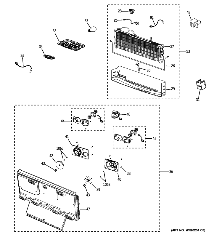 FREEZER SECTION Diagram and Parts List for GFSF6KKYDBB  General Electric Refrigerator