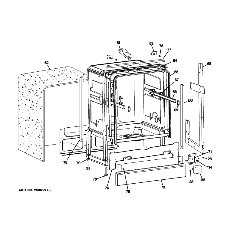 BODY PARTS Diagram and Parts List for GHDA696P03SS  General Electric Dishwasher