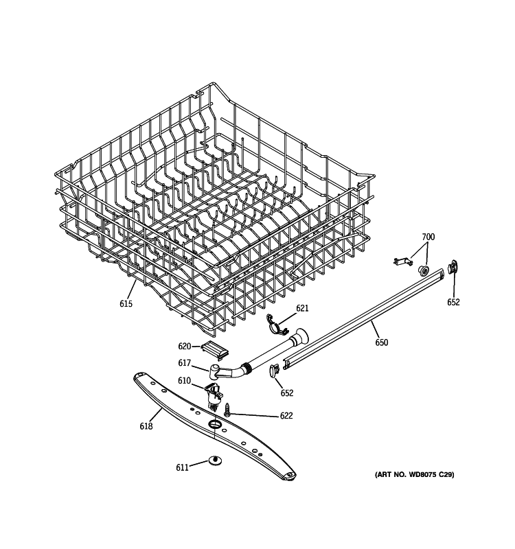 UPPER RACK ASSEMBLY Diagram and Parts List for GLD2800T10WW  General Electric Dishwasher