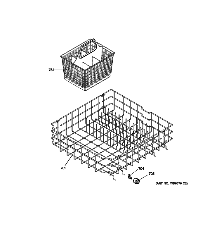 LOWER RACK ASSEMBLY Diagram and Parts List for GLD2850T10CS  General Electric Dishwasher