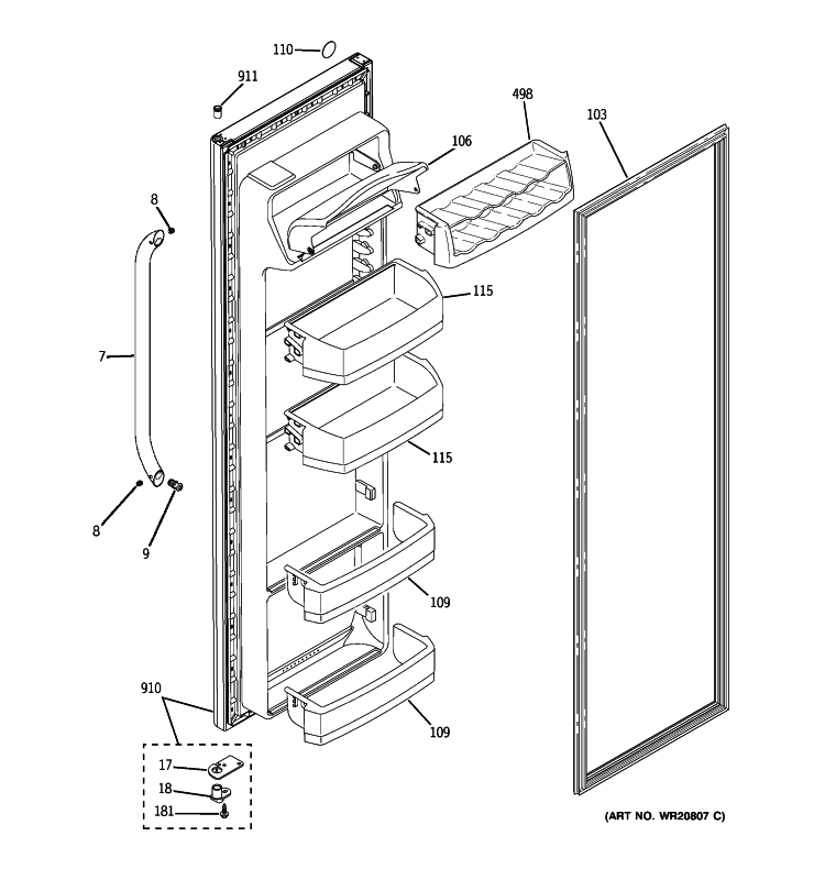 FRESH FOOD DOOR Diagram and Parts List for GSH25ISXBSS  General Electric Refrigerator