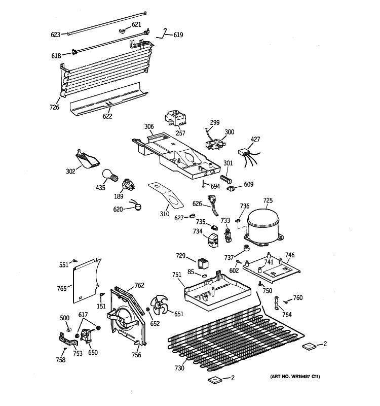 UNIT PARTS Diagram and Parts List for GTE16BBZBRWW  General Electric Refrigerator