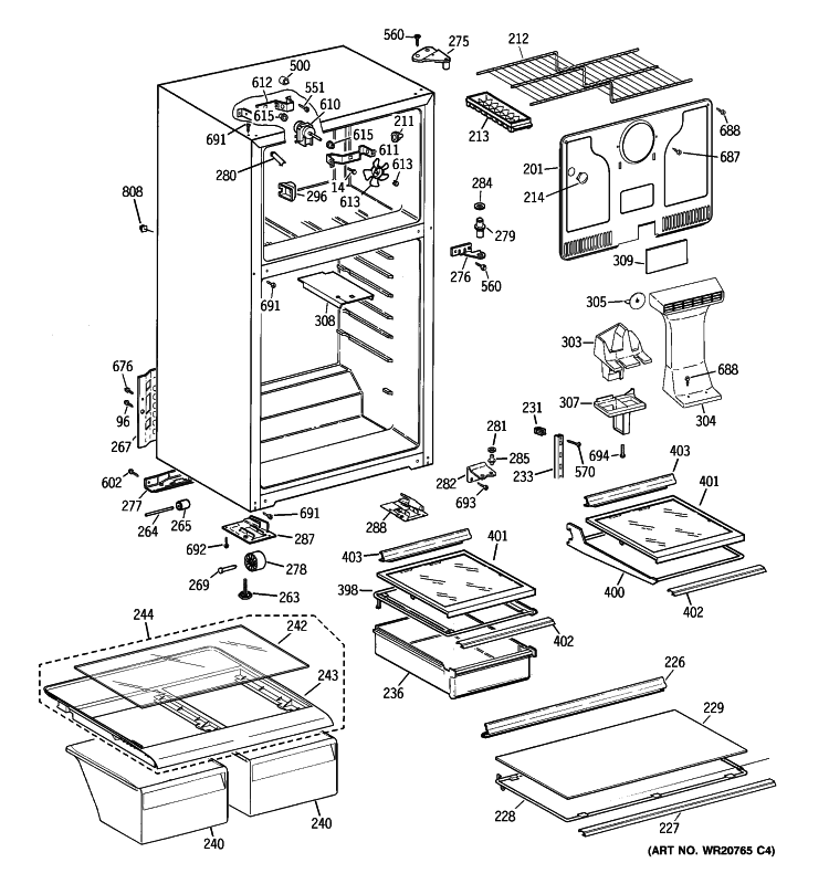 CABINET Diagram and Parts List for GTH18EBB2RBB  General Electric Refrigerator
