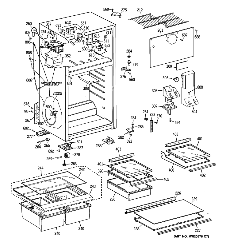 CABINET Diagram and Parts List for GTH18ECB2RBB  General Electric Refrigerator