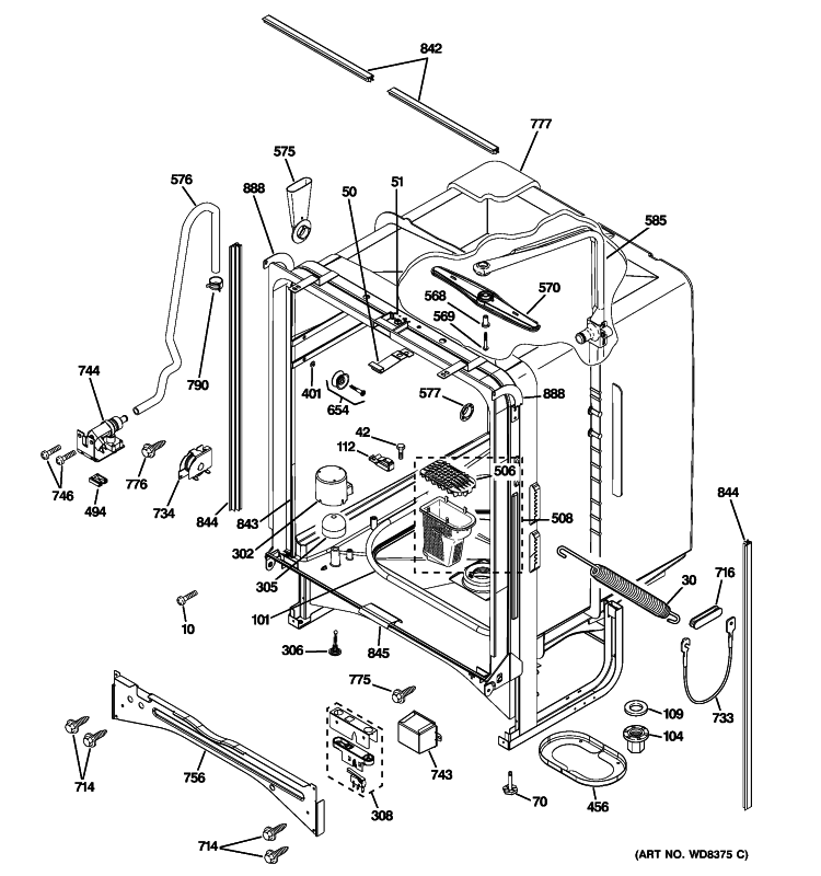 BODY PARTS Diagram and Parts List for PDW7800R10CC  General Electric Dishwasher