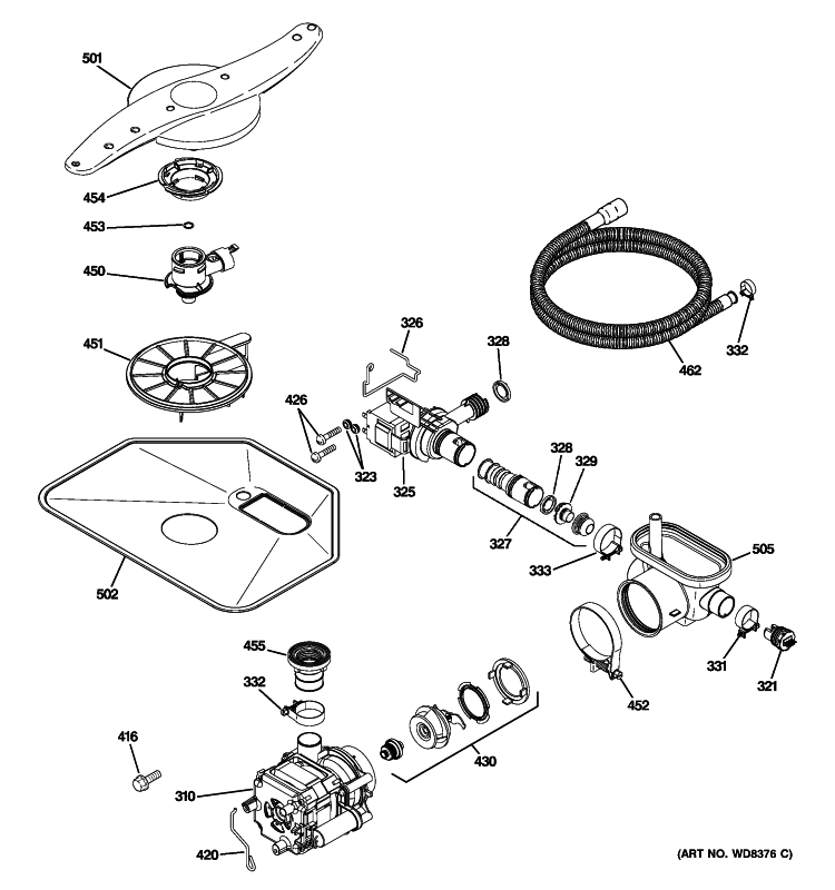 MOTOR-PUMP MECHANISM Diagram and Parts List for PDW7800R10CC  General Electric Dishwasher
