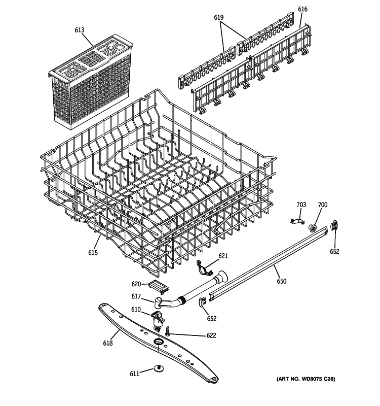 UPPER RACK ASSEMBLY Diagram and Parts List for PDW7880R10SS  General Electric Dishwasher