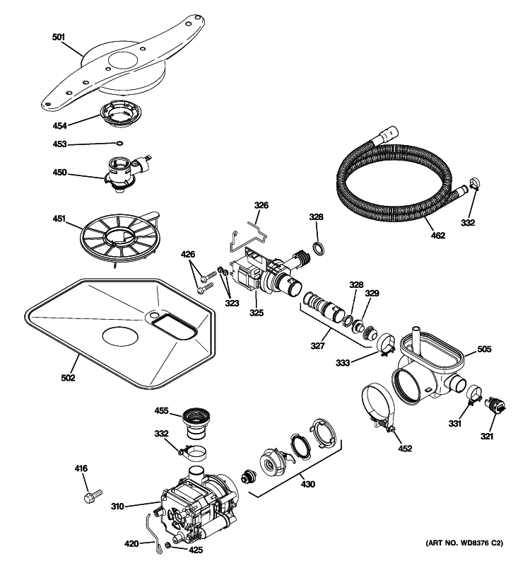 MOTOR-PUMP MECHANISM Diagram and Parts List for PDW7880R10SS  General Electric Dishwasher