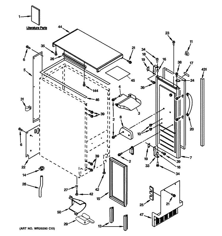CABINET, LINER & DOOR PARTS Diagram and Parts List for ZDIC150WWW  General Electric Ice Maker
