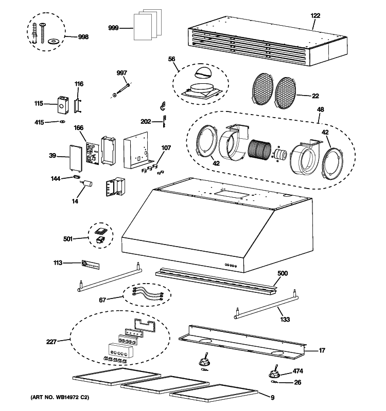 RANGE HOOD Diagram and Parts List for ZV30HSR1SS  General Electric Range Hood