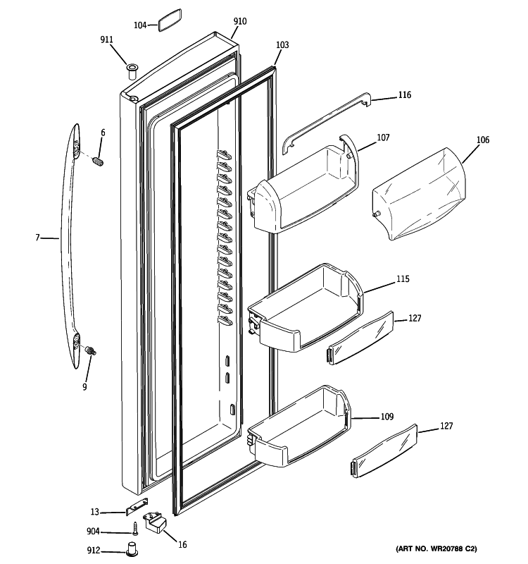 FRESH FOOD DOOR Diagram and Parts List for PSHS6MGZBESS  General Electric Refrigerator