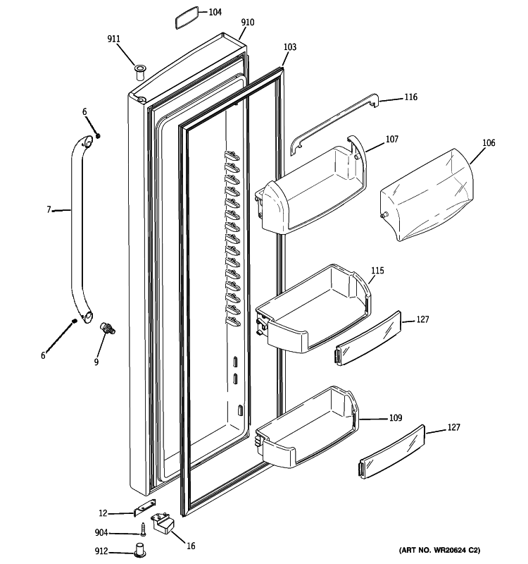 FRESH FOOD DOOR Diagram and Parts List for PSHS9PGZBCSS  General Electric Refrigerator