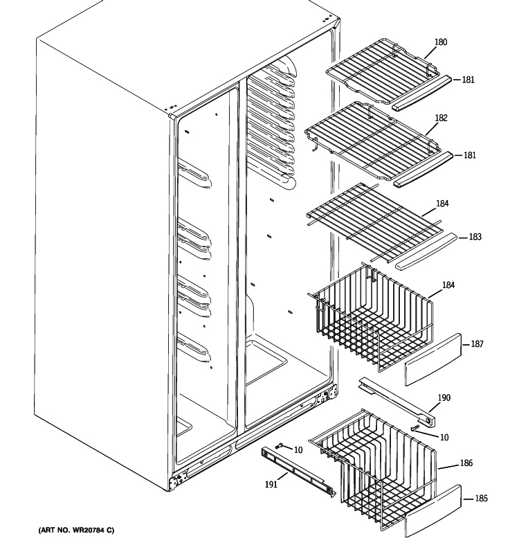 FREEZER SHELVES Diagram and Parts List for PSHS9PGZBCSS  General Electric Refrigerator
