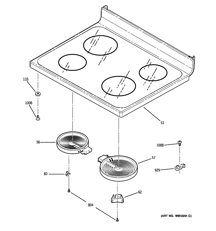 COOKTOP Diagram and Parts List for JBP62BM3WH  General Electric Range