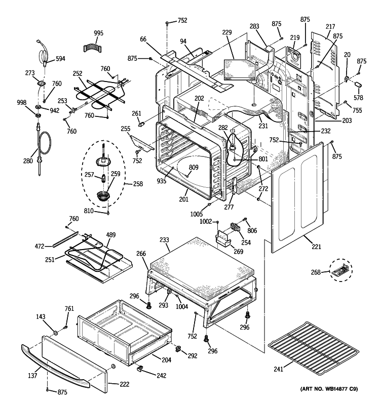 BODY PARTS Diagram and Parts List for PB909TR1CC  General Electric Range