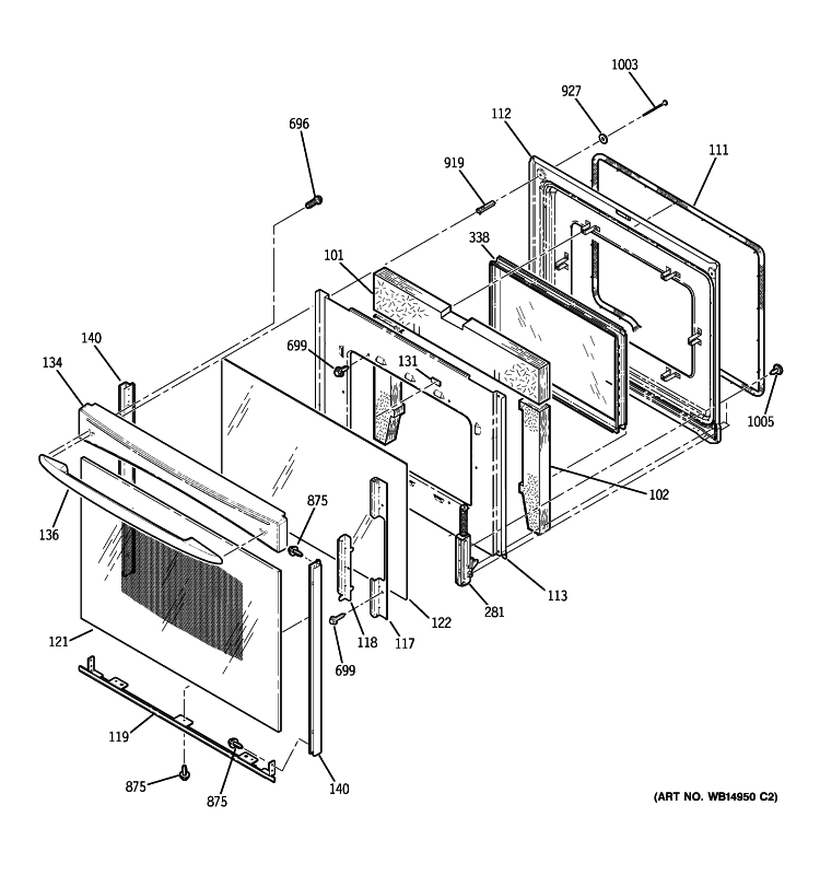 DOOR Diagram and Parts List for PB909TR1CC  General Electric Range
