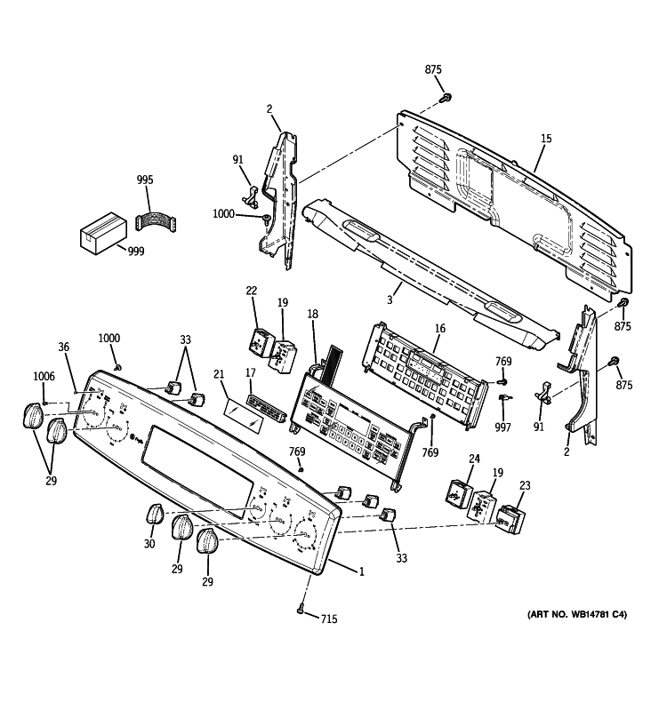 CONTROL PANEL Diagram and Parts List for PB975TP4WW  General Electric Range