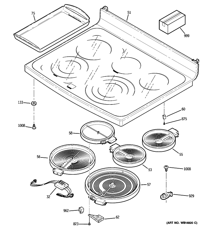 COOKTOP Diagram and Parts List for PB979SP1SS  General Electric Range