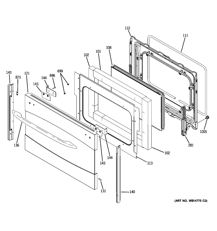 LOWER DOOR Diagram and Parts List for PB979SP1SS  General Electric Range