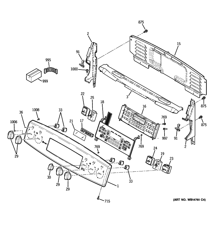 CONTROL PANEL Diagram and Parts List for PCB975DP4BB  General Electric Range
