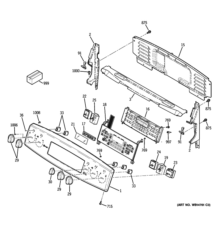 CONTROL PANEL Diagram and Parts List for PCB975SP3SS  General Electric Range