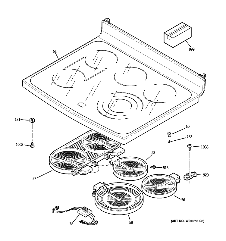 COOKTOP Diagram and Parts List for PCB975SP3SS  General Electric Range