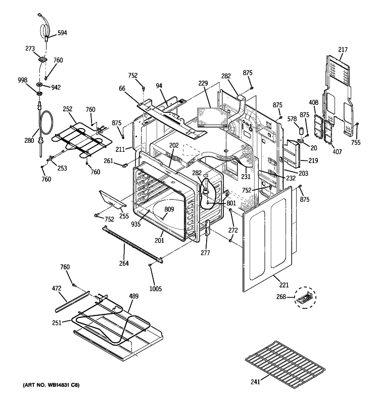 BODY PARTS Diagram and Parts List for PB920SP2SS  General Electric Range