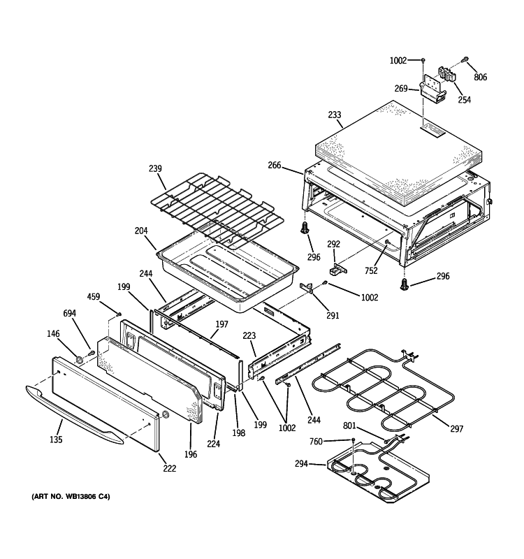 WARMING DRAWER Diagram and Parts List for PCB969SP2SS  General Electric Range
