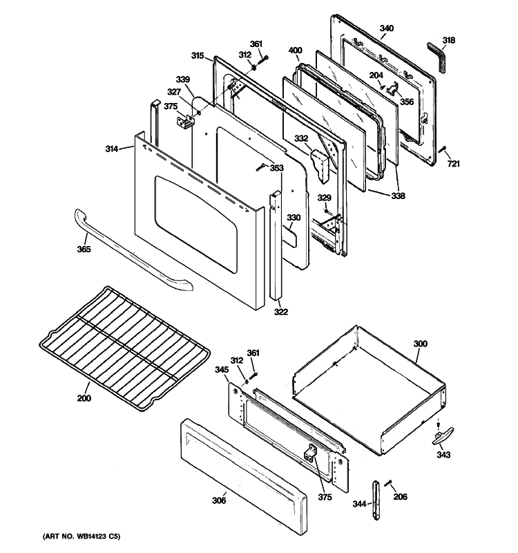 DOOR & DRAWER PARTS Diagram and Parts List for JGB428SER2SS  General Electric Range
